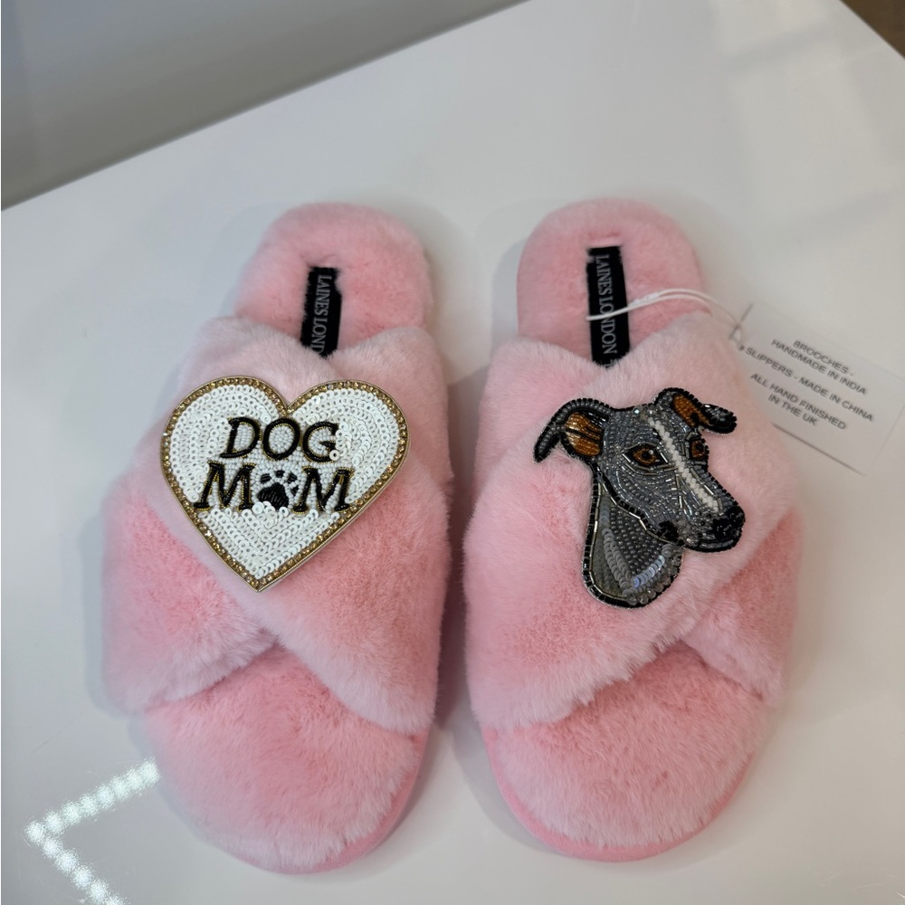Wolf & Badger Laines London Pink Fuzzy Sighthound Dog Mom Slippers - Medium 7-8 - Picture 3 of 8